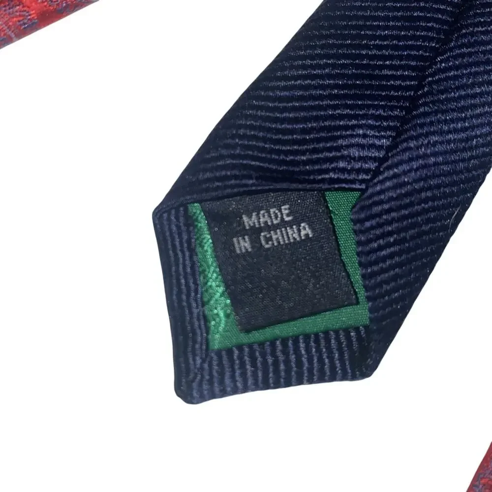 Tommy Hilfiger Necktie Red With Blue Paisley Silk Mens 61”x3.5”